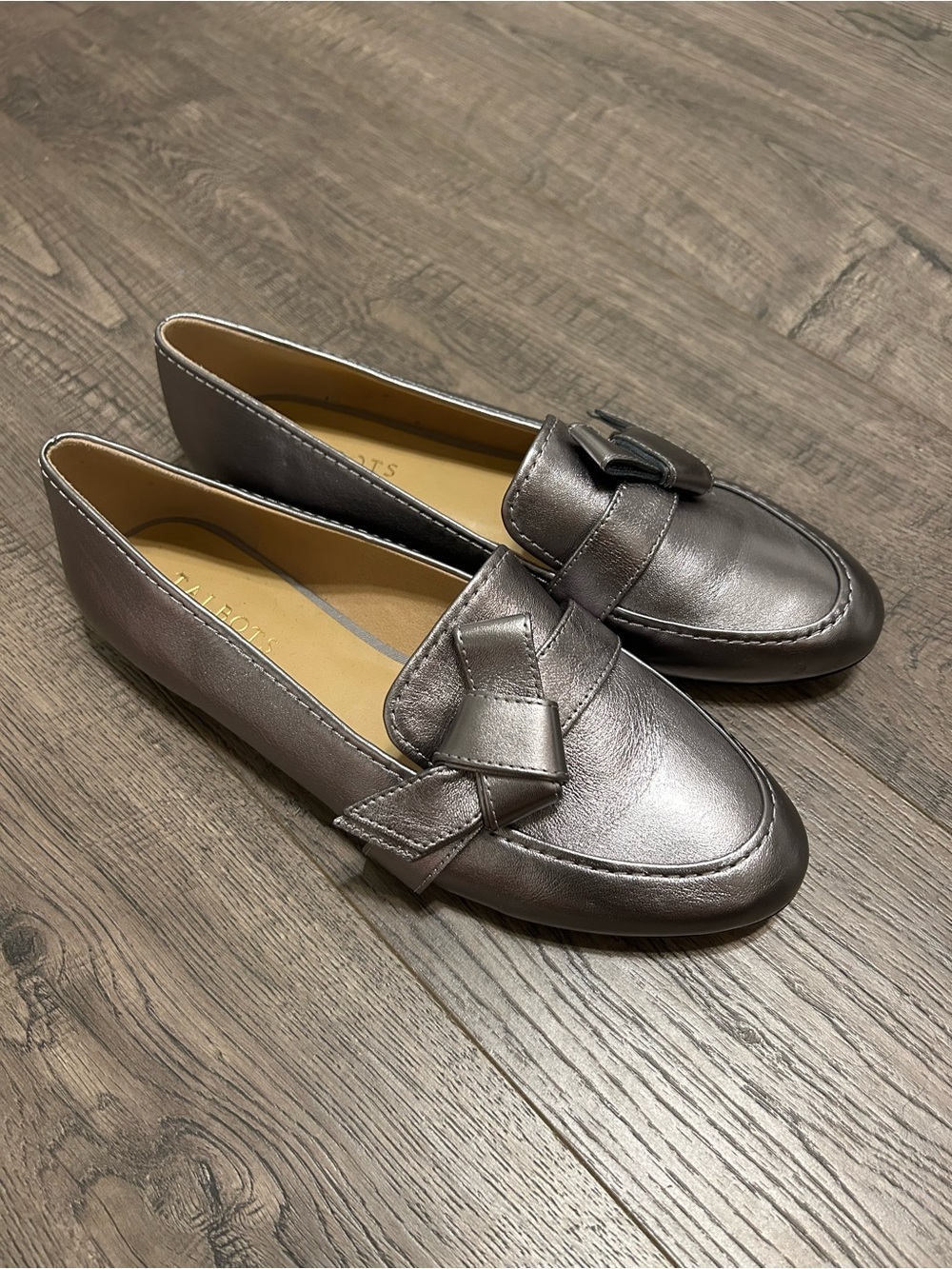 Talbots Metallic Pewter Leather Kira Loafers